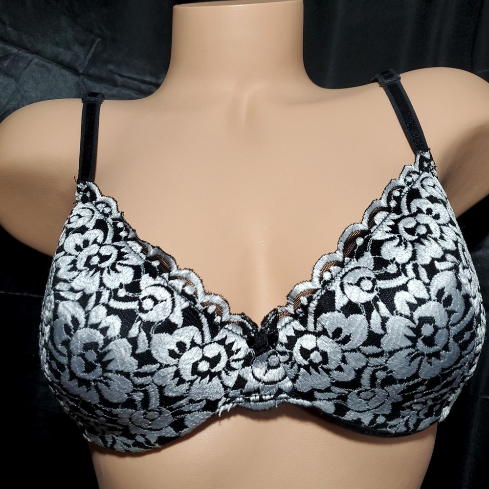 OSCAR DE LA RENTA Underwire Bra BLACK & WHITE FLORAL Lightly Padded Womens 36C